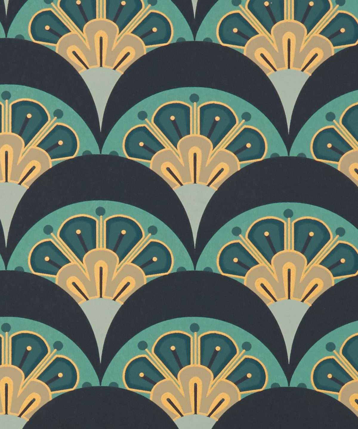 Deco Scallop Wallpaper in Jade