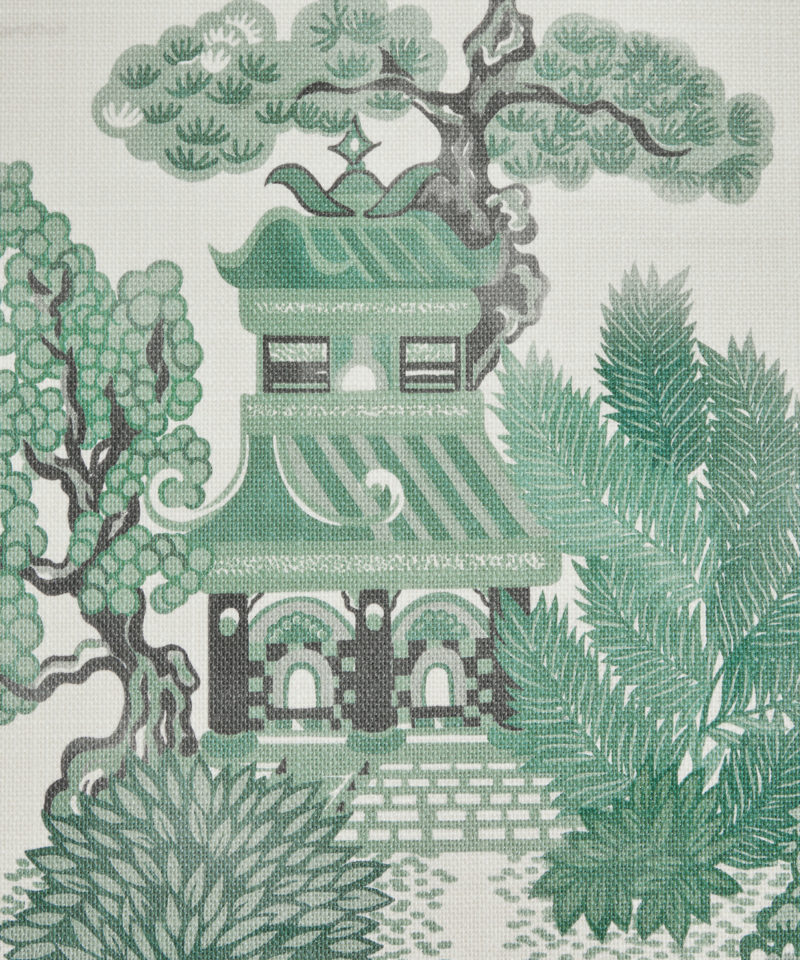 Floating Palace Linen Wallpaper in Jade